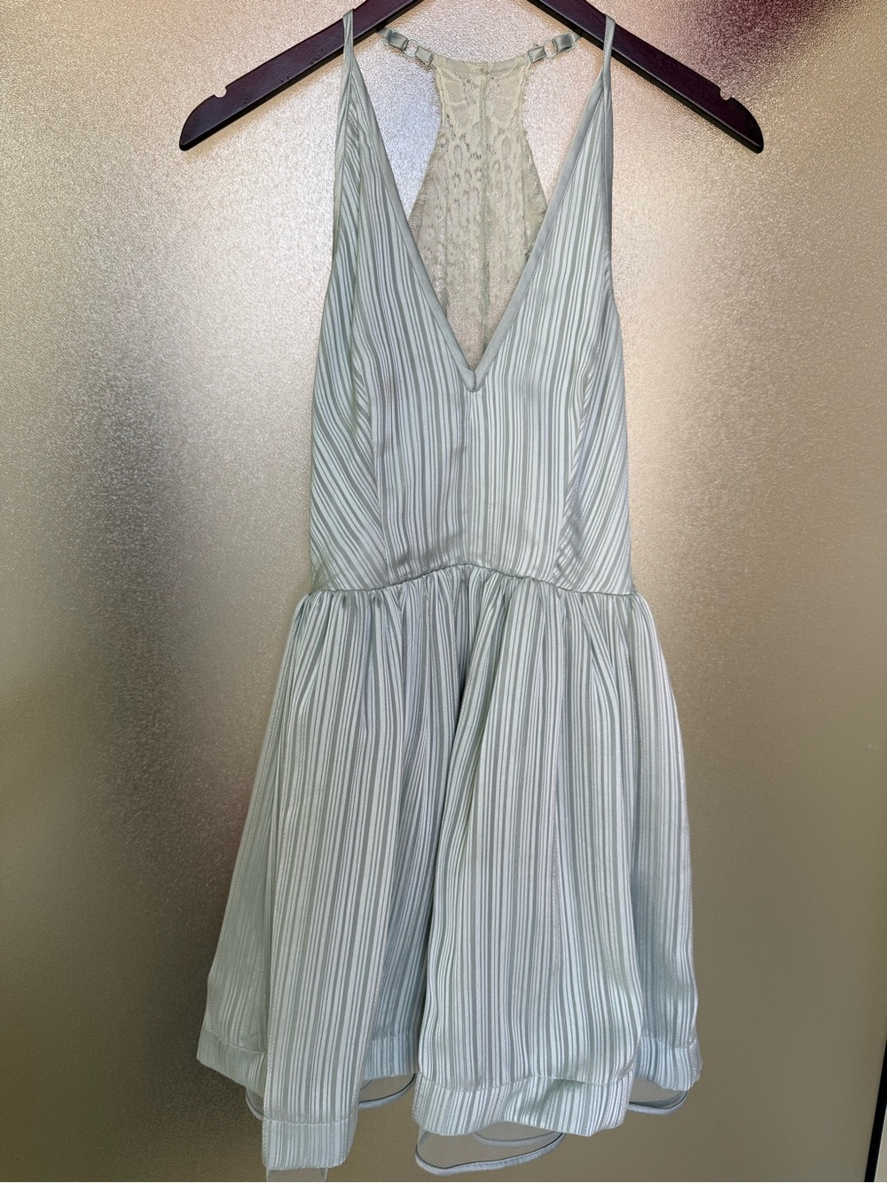 bebe Mint Metallic Striped Fit & Flare Dress Lace Back | Size 2